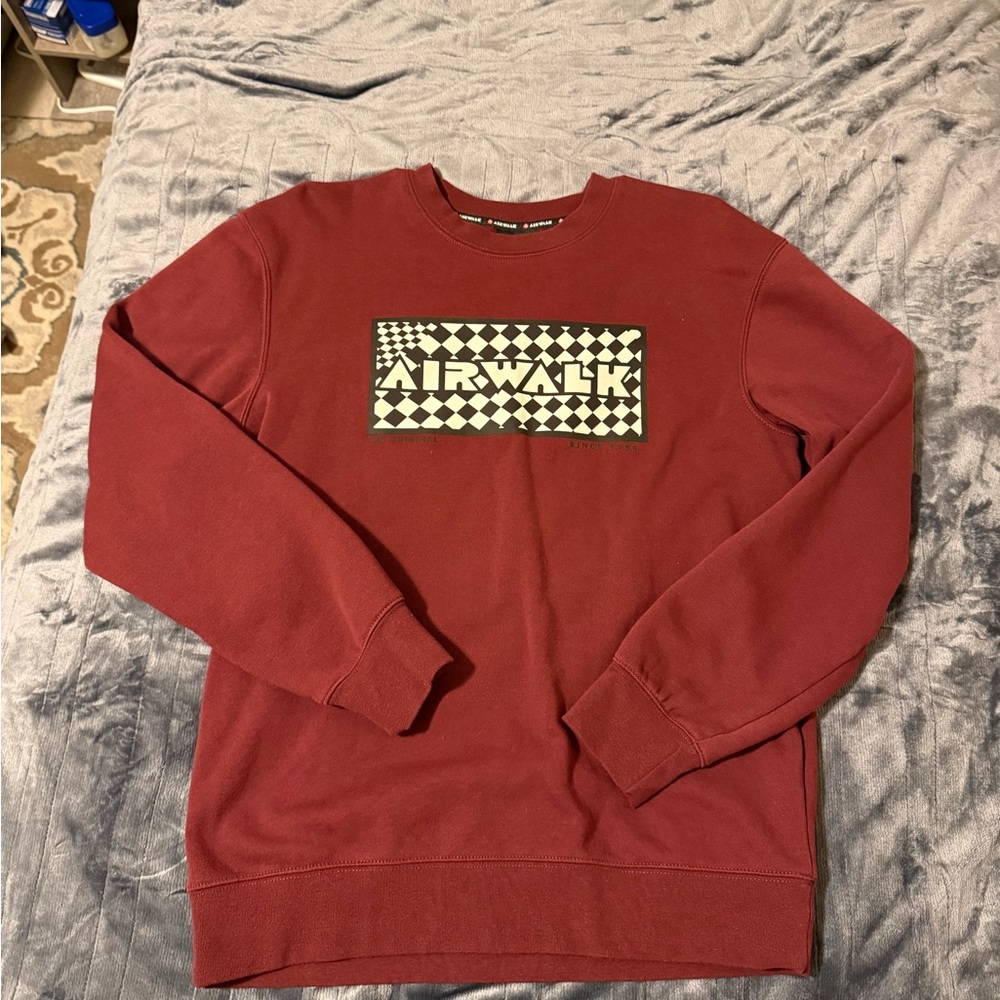 Airwalk Men's Maroon Crewneck with Checkerboard Logo